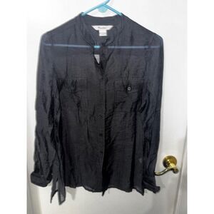 Tan Jay Long Sleeve Button Down Blouse Sheer‎ Black Womens Small Career